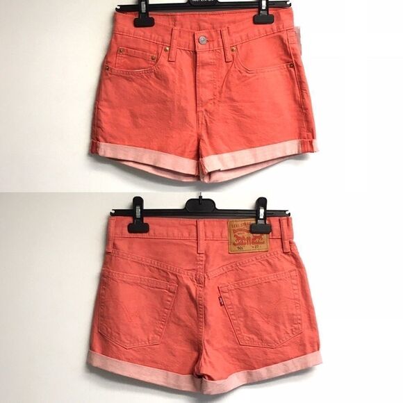 Levi’s 501 Coloured Denim Jean Shorts With Cuff Coral 27 - Picture 3 of 6